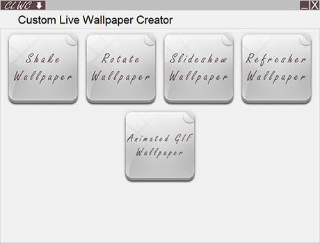 Main application screen displaying all the different types of Live Wallpapers that can be created