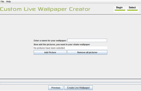 The 'Select' screen is used to configure and create the Live Wallpaper
